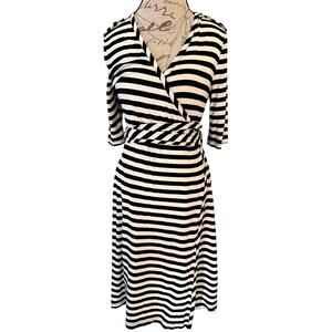 Banana Republic Women's sz L Striped Wrap Midi Dress Workwear 3/4 Sleeve